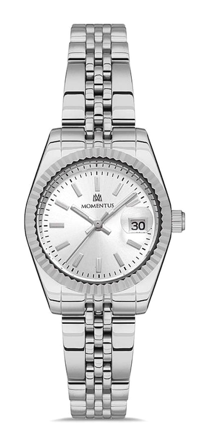 Momentus CS384S-02SS Takvimli 26 mm Gri Çelik Kordon Analog Kadın Kol Saati