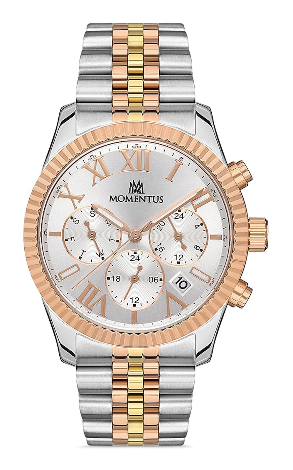 Momentus CW128Z-02SR Takvimli 38 mm Gri-Rose Gold Çelik Kordon Analog Kadın Kol Saati