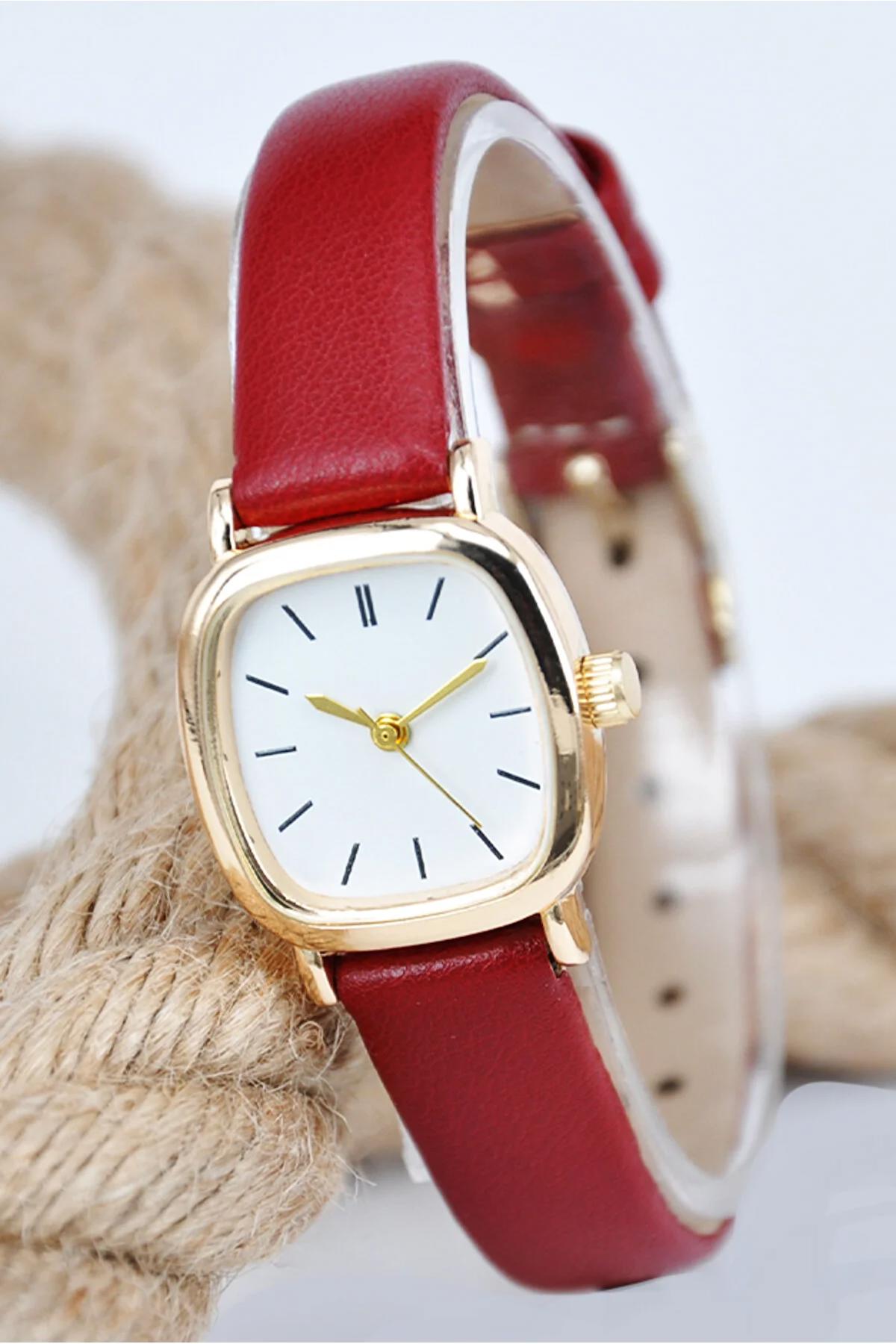 Sonsuzsaat SU-885 25 mm Bordo Deri Kordon Analog Kadın Kol Saati