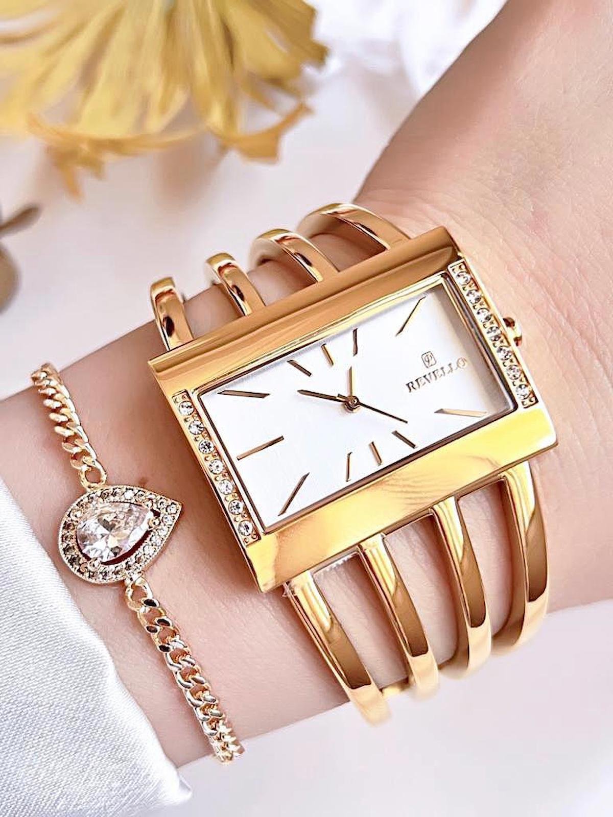 Revello RVL-1849-F 40 mm Altın Çelik Kordon Analog Kadın Kol Saati
