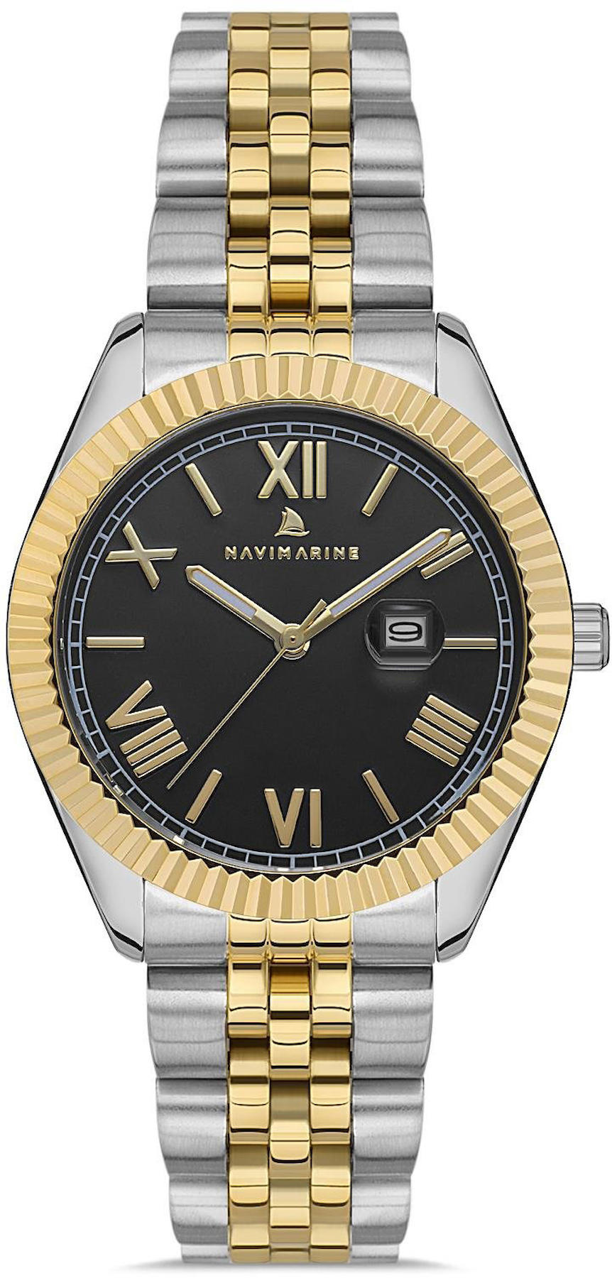 Navimarine NVM56-D2 Takvimli 36 mm Altın-Gri Çelik Kordon Analog Kadın Kol Saati