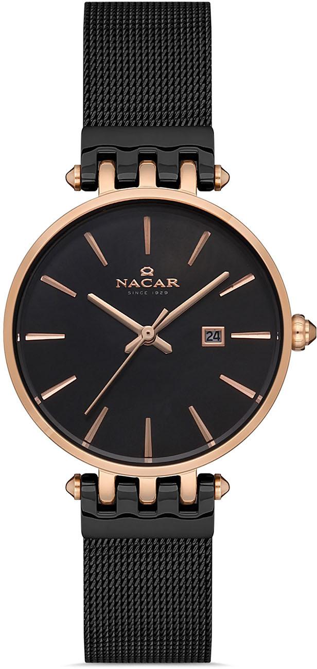 Nacar 34-390506-RBM Takvimli 30 mm Siyah Hasır Kordon Analog Kadın Kol Saati