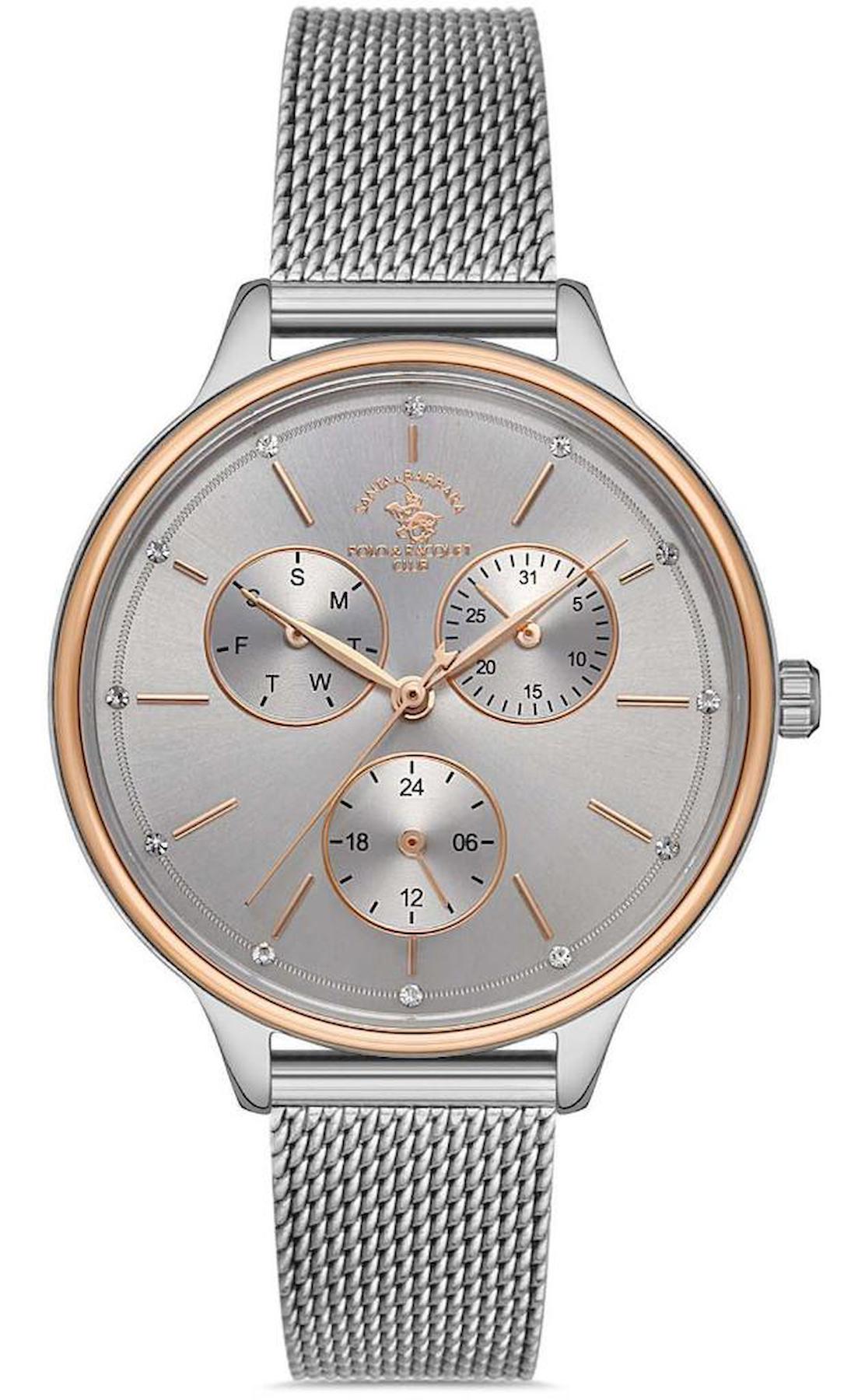 Santa Barbara Polo & Racquet Club SB.1.10315.2 Takvimli 36 mm Gri Çelik Kordon Analog Kadın Kol Saati