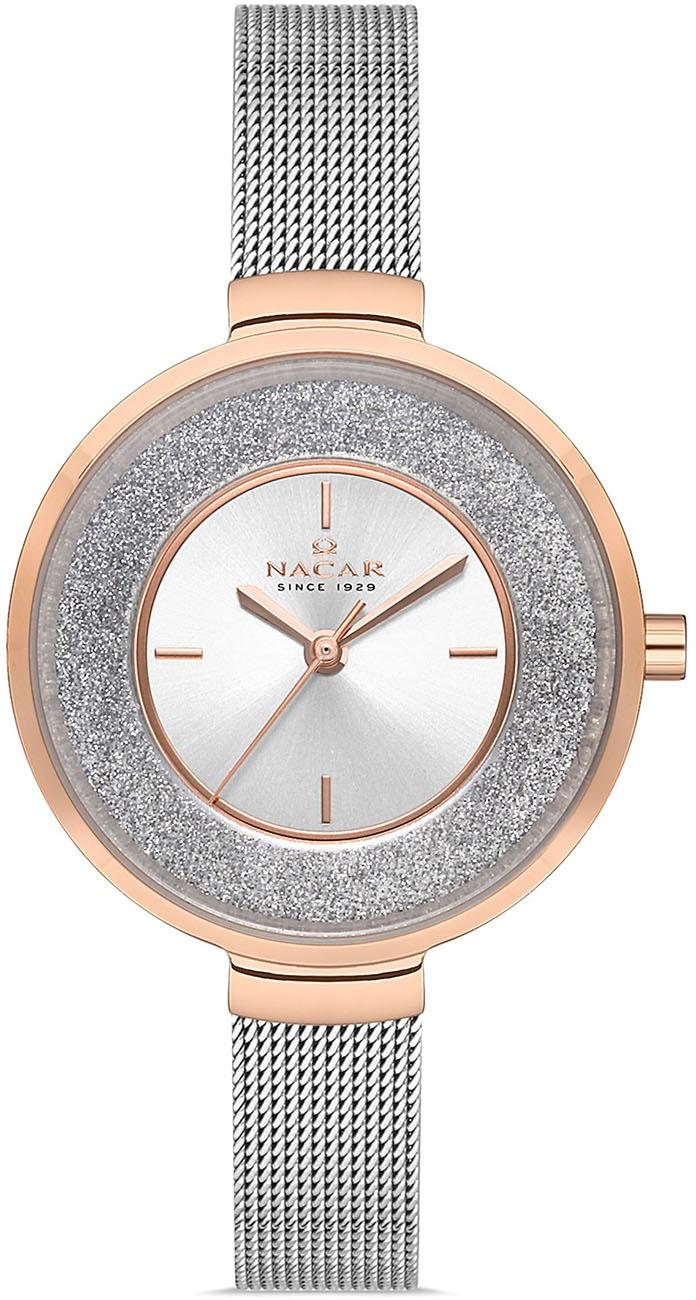 Nacar NC33-398855-ESMS 32 mm Gri Çelik Kordon Analog Kadın Kol Saati