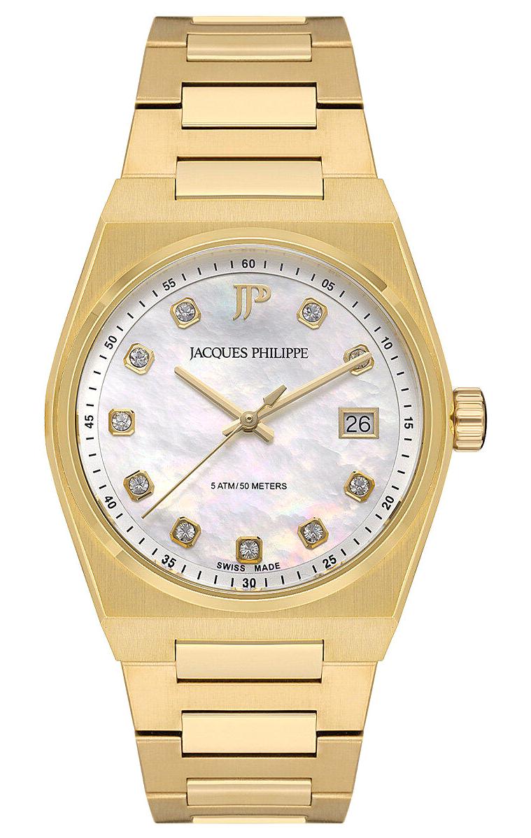 Jacques Philippe JPQLS522384S Takvimli 34 mm Altın Çelik Kordon Analog Kadın Kol Saati