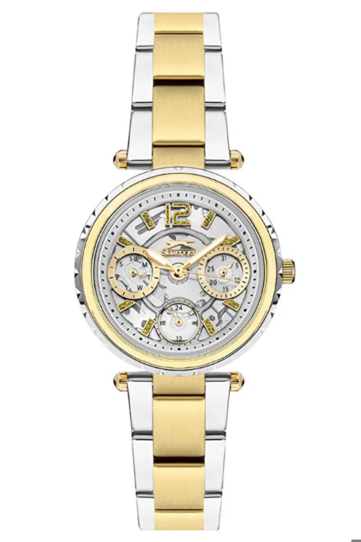 Slazenger SL.09.2286.4.05 Takvimli 36 mm Altın-Gri Çelik Kordon Analog Kadın Kol Saati