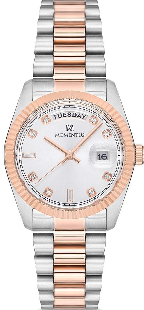Momentus CW134T-02SR Takvimli 34 mm Gri-Rose Gold Çelik Kordon Analog Kadın Kol Saati