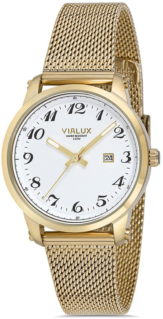 Vialux AJ526G-01SG Takvimli 30 mm Altın Çelik Kordon Analog Kadın Kol Saati