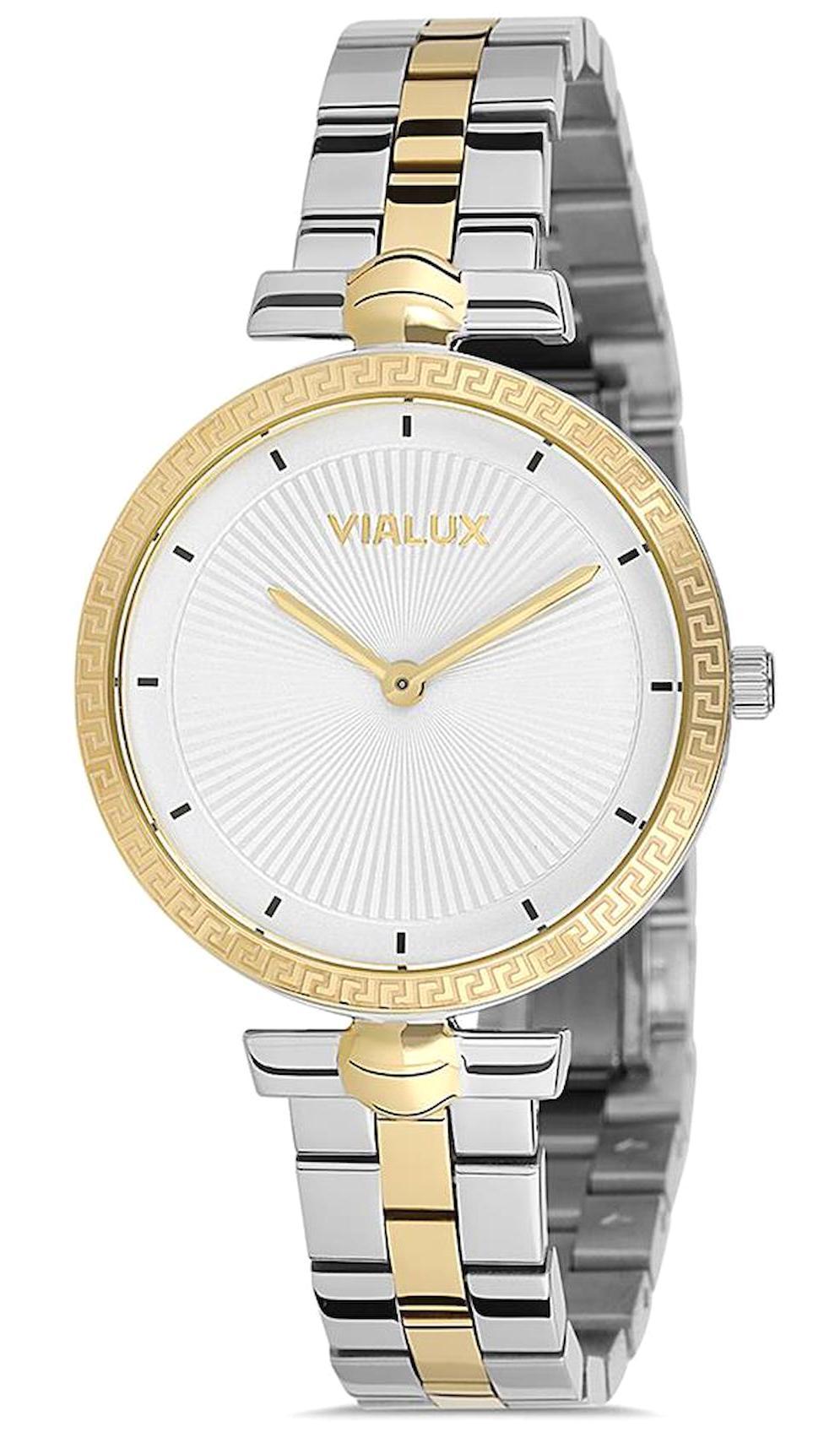 Vialux LJ480T-02SG 32 mm Altın-Gri Çelik Kordon Analog Kadın Kol Saati