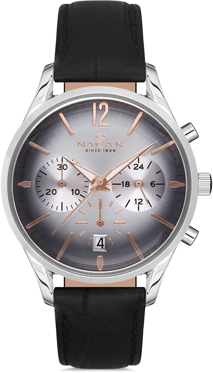 Nacar 25-390167-AGRL1 Takvimli 38 mm Siyah Deri Kordon Analog Kadın Kol Saati