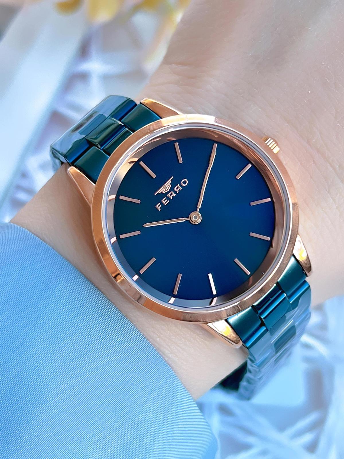 Ferro BF21124AWT-T 36 mm Lacivert Çelik Kordon Analog Kadın Kol Saati