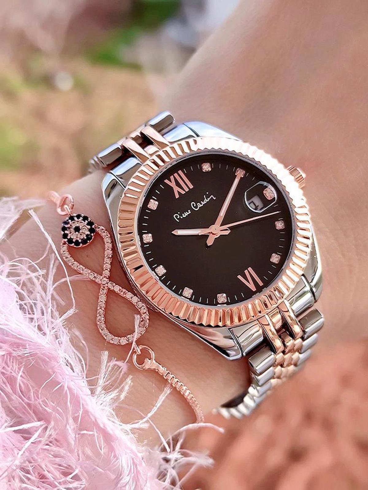 Pierre Cardin 800702F06 Takvimli 36 mm Gri-Rose Gold Çelik Kordon Analog Kadın Kol Saati