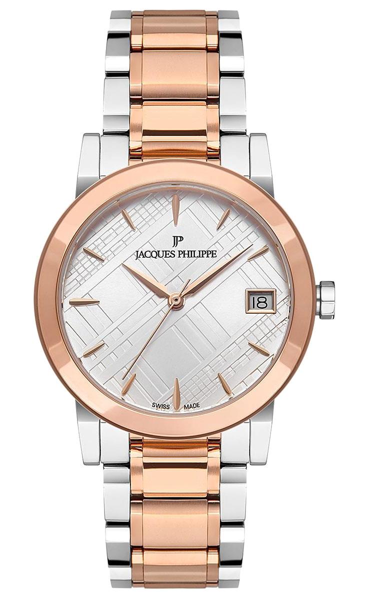 Jacques Philippe JPQLS167328 Takvimli 34 mm Gri-Rose Gold Çelik Kordon Analog Kadın Kol Saati