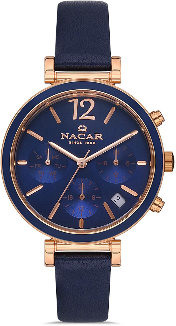 Nacar NC36-391052-RLL3 Takvimli 35 mm Lacivert-Rose Gold Deri Kordon Analog Kadın Kol Saati