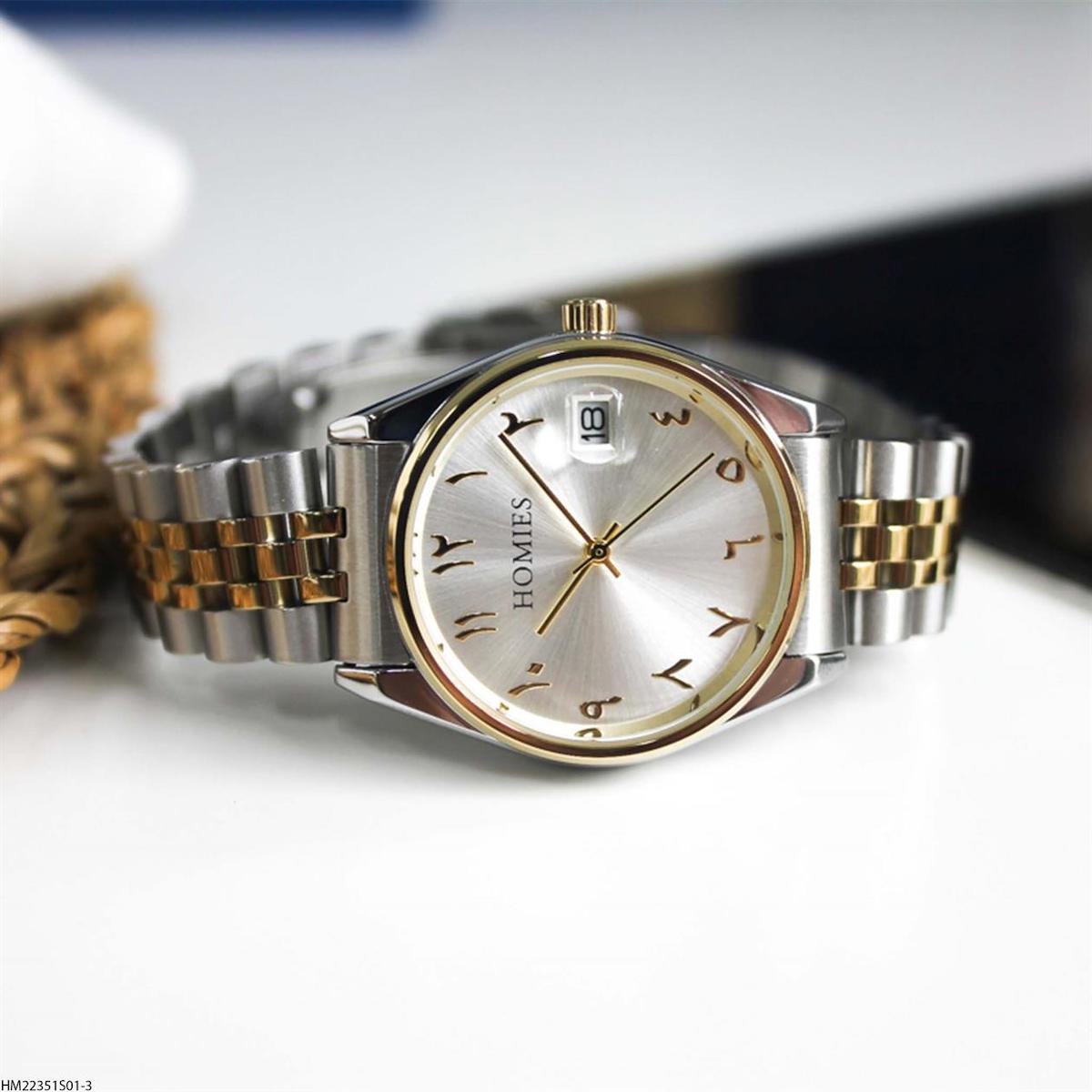 Homies HM22351S01-3 Takvimli 31 mm Altın-Gri Çelik Kordon Analog Kadın Kol Saati