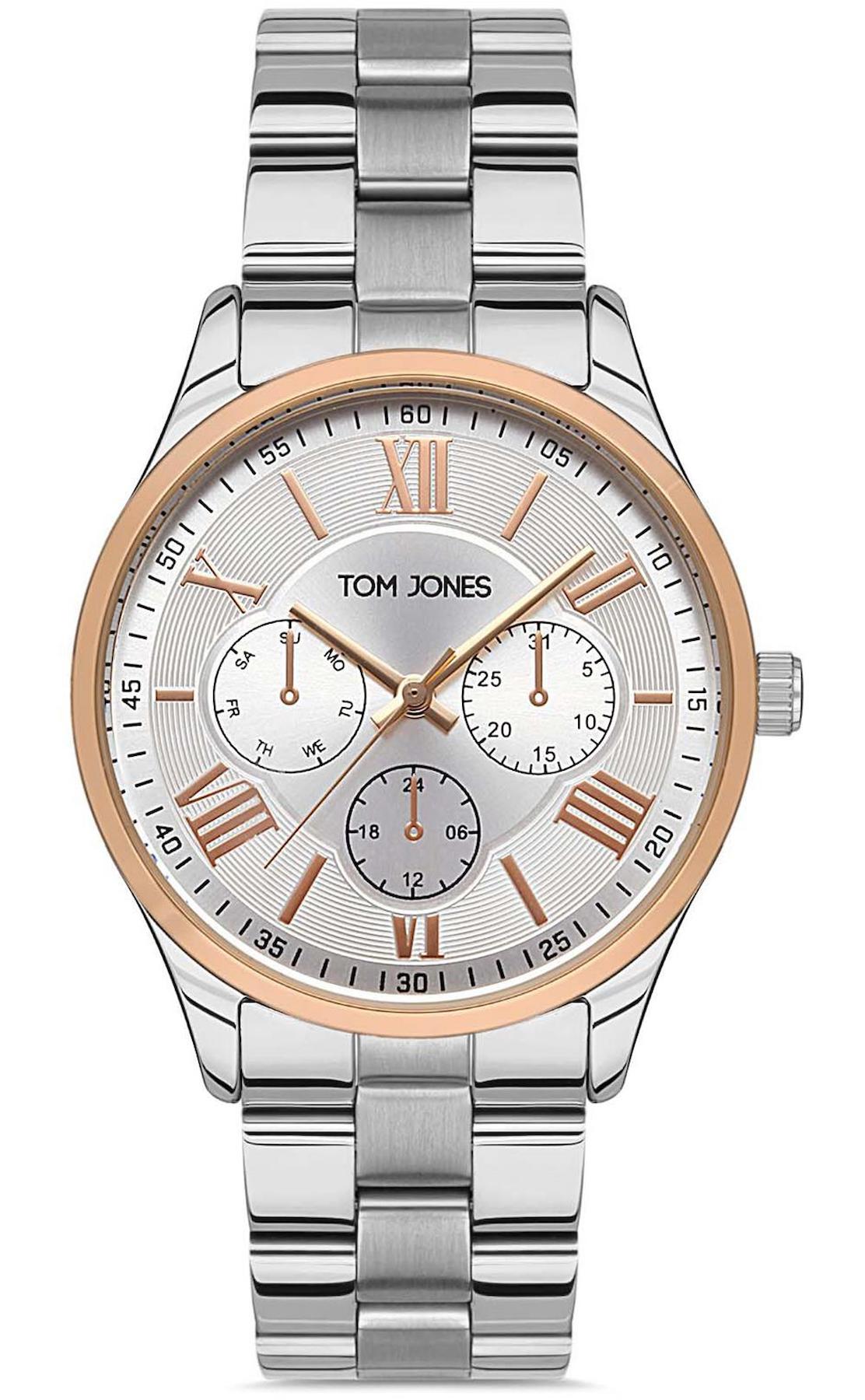 Tom Jones TJ.1.1118.03 Takvimli 34 mm Gri Metal Kordon Analog Kadın Kol Saati