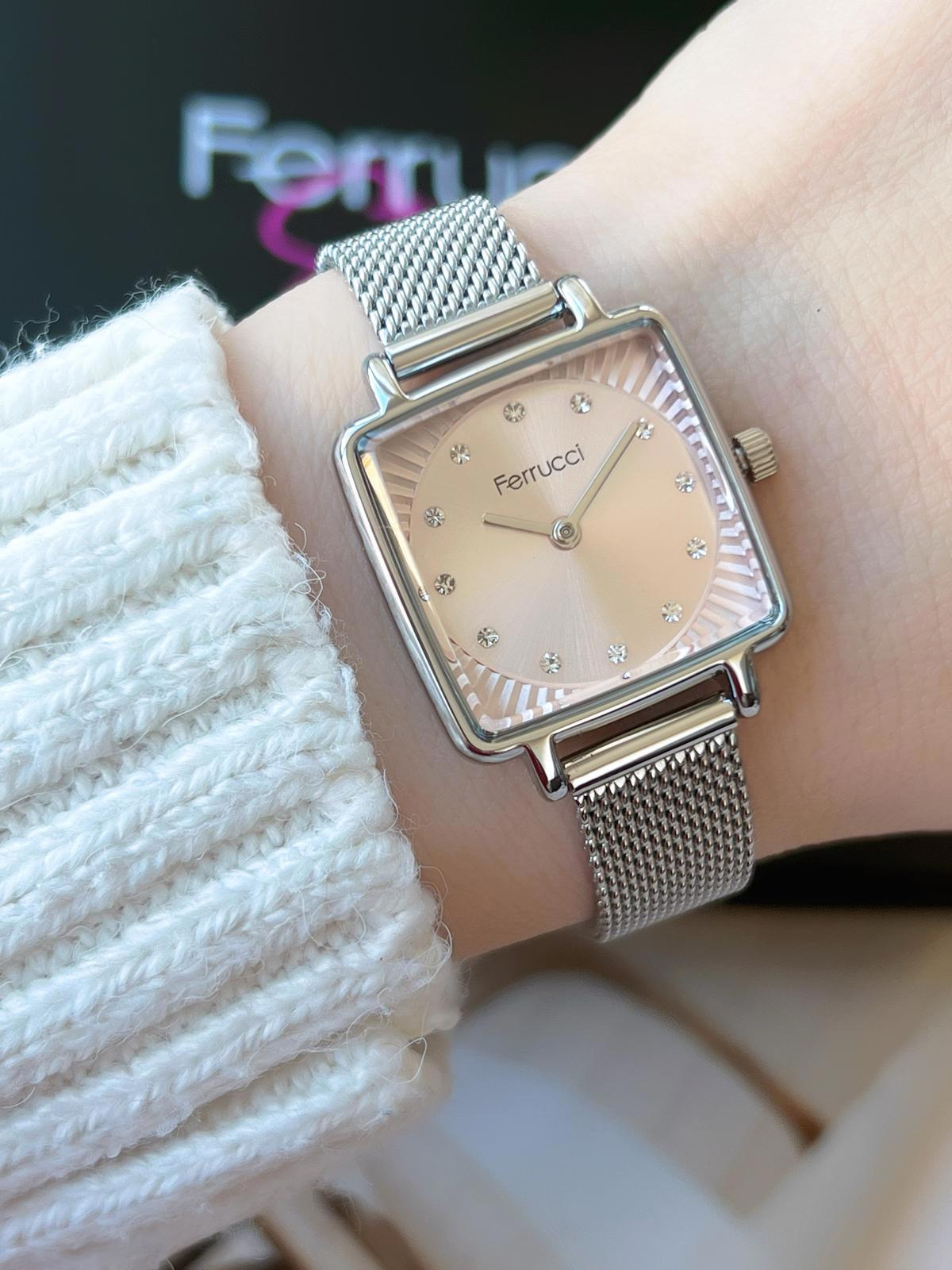 Ferrucci BLKT.B.103 34 mm Gri Çelik-Deri Kordon Analog Kadın Kol Saati