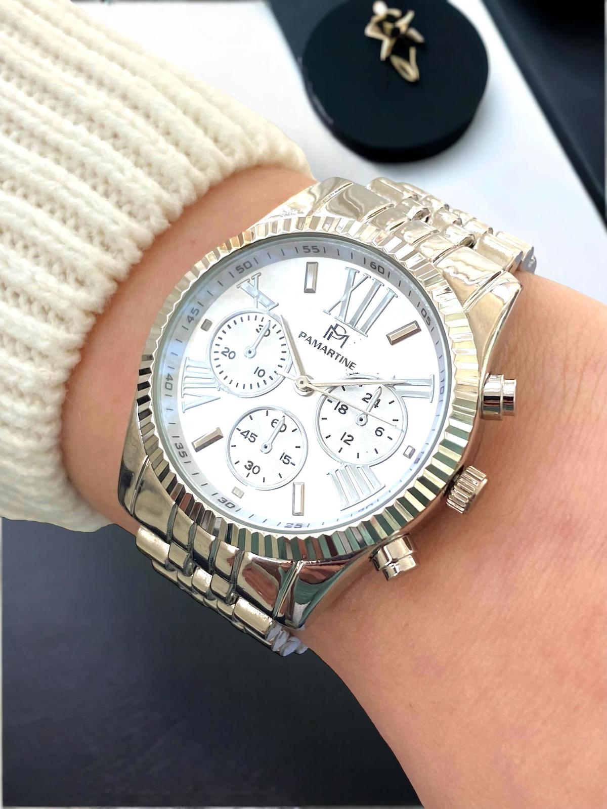 Pamartin MK5735 Takvimli 38 mm Gri Çelik Kordon Analog Kadın Kol Saati