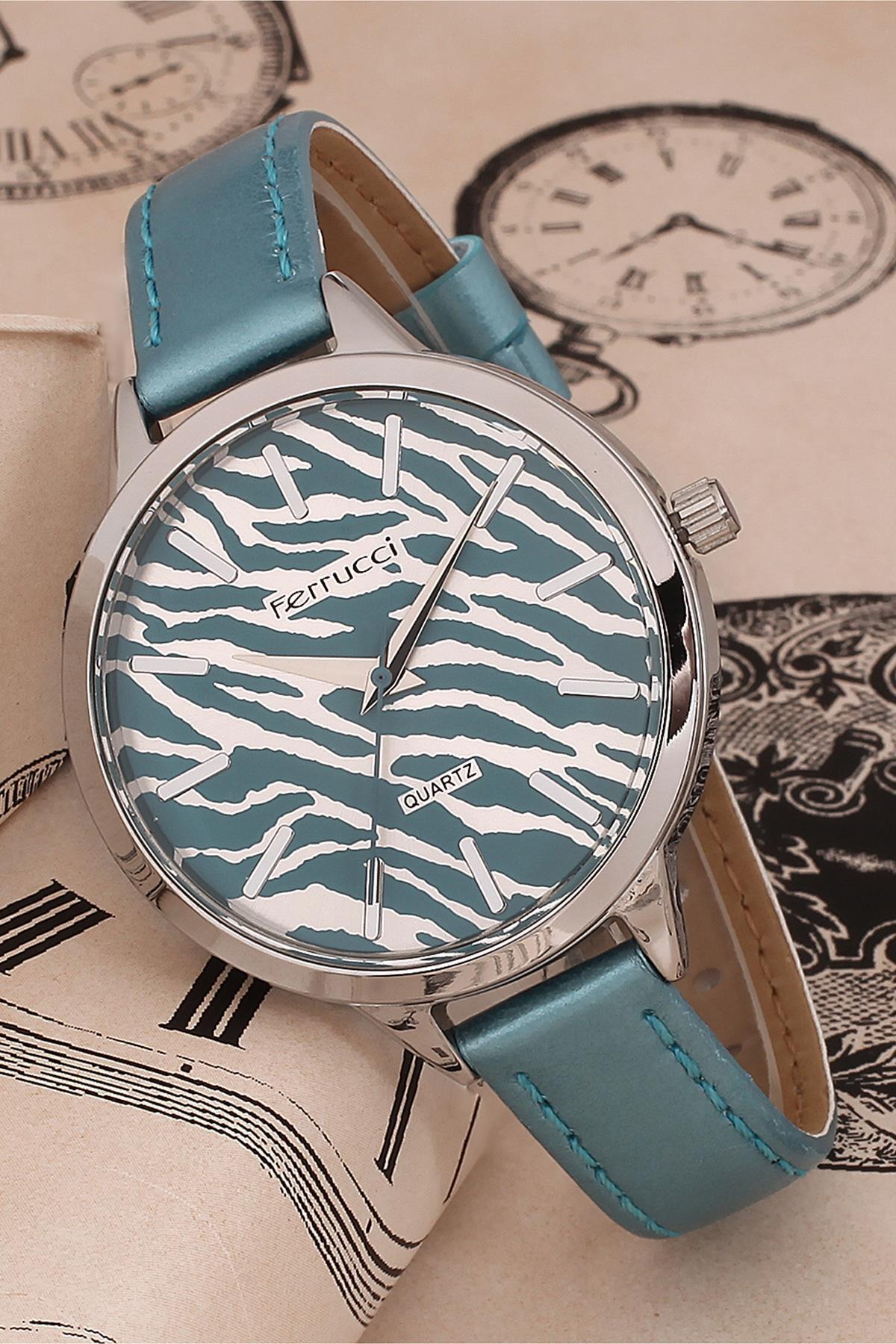 Ferrucci FRK192 36 mm Mavi Deri Kordon Analog Kadın Kol Saati
