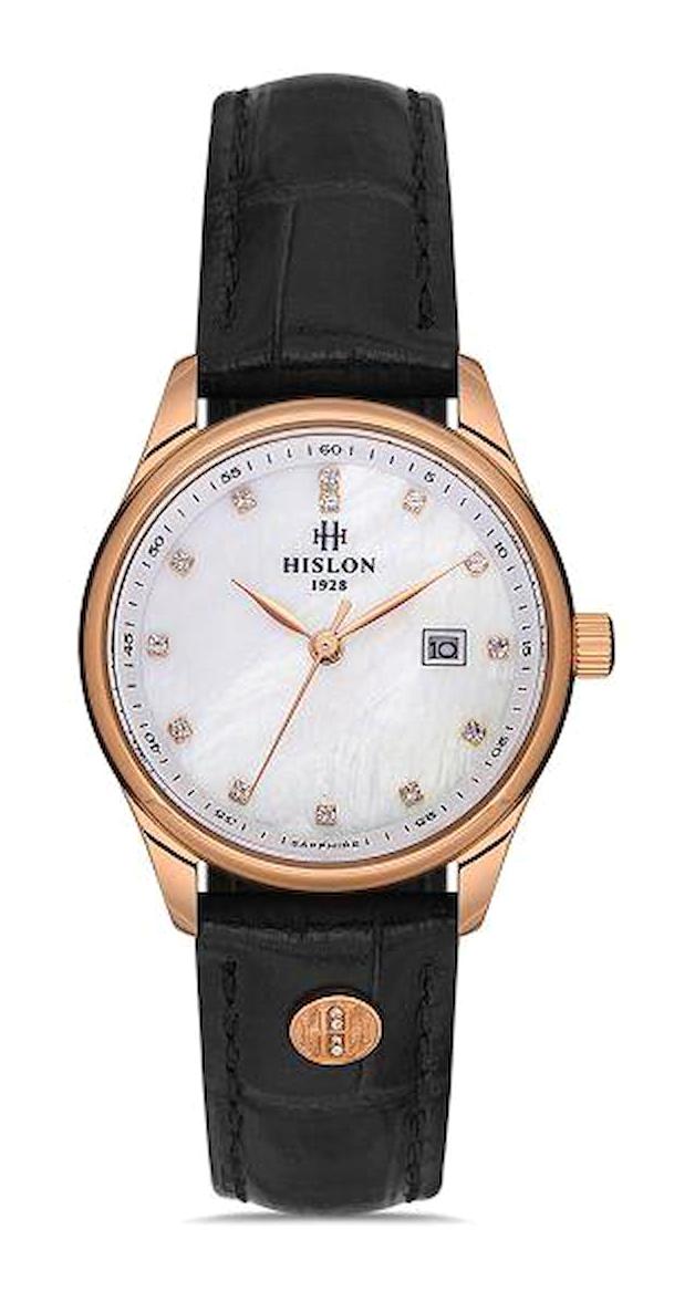 Hislon QL113R-09BR Takvimli 38 mm Siyah Deri Kordon Analog Kadın Kol Saati