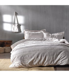Doqu Home Carla Pamuk 160x220 cm Lastikli Çarşaflı Çizgili Tek Kişilik Nevresim Takımı Gri