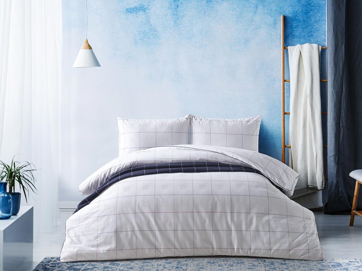 Doqu Home Marine Cruise Pamuk 185x220 cm Çarşaflı Kareli Tek Kişilik Nevresim Takımı Beyaz