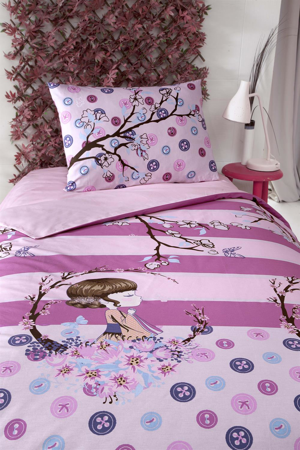 Altınbaşak Alinac Pamuk 160x220 cm Çarşaflı Çizgi Kahraman Tek Kişilik Nevresim Takımı Pembe