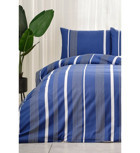 Doqu Home Marine Atlante Pamuk 185x220 cm Lastikli Çarşaflı Çizgili Tek Kişilik Nevresim Takımı Lacivert