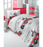Komfort Home Genç Pamuk-Ranforce 160x220 cm Çarşaflı Racing Cars Tek Kişilik Nevresim Takımı Gri-Kırmızı