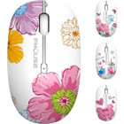 Jingyi Sessiz Kablosuz Çicek Desenli Beyaz Optik Mouse