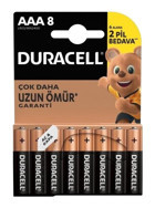 Duracell LR03 9 V Alkalin AAA / İnce Kalem Şarjlı Pil 8'li