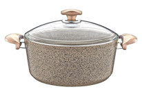 Oms Collection Bio 3110 Cam Kapaklı Granit 28 cm Derin Tencere