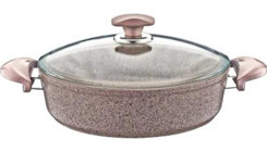 Oms Collection 3310 Cam Kapaklı Granit 28 cm Karnıyarık Tencere Kahverengi