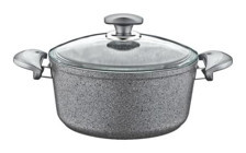 Oms Collection 3110 Cam Kapaklı Granit 22 cm Derin Tencere Gri