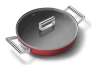Smeg Cookware 50's Style Cam Kapaklı Granit 28 cm Basık Tencere Kırmızı
