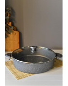 Oms Collection Cam Kapaklı Granit 34 cm Basık Tencere