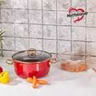 Karaca Mutfaksever Retro Cam Kapaklı Emaye 22 cm Derin Tencere Kırmızı