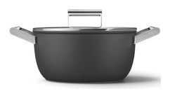 Smeg Cookware 50's Style Cam Kapaklı Granit Derin Tencere Siyah