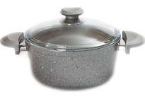 Oms Collection Cam Kapaklı Granit 20 cm Derin Tencere Gri