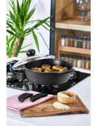 Amboss Kuvarz KUV-7845 Cam Kapaklı Döküm 26 cm Basık Tencere