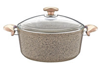 Oms Collection Bio 3110 Cam Kapaklı Granit 20 cm Derin Tencere Kahverengi