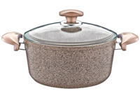 Oms Collection 441946 Cam Kapaklı Granit 22 cm Derin Tencere