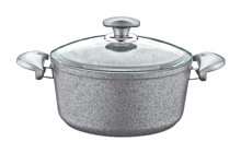 Oms Collection Bio 3110 Cam Kapaklı Granit 20 cm Derin Tencere Gri