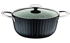 Oms Collection Colonna 3318 Cam Kapaklı Granit 28 cm Derin Tencere Siyah