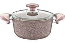Oms Collection 3110 Cam Kapaklı Granit 26 cm Derin Tencere Kahverengi
