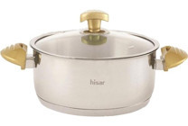 Hisar Lizbon Ideal Cam Kapaklı Çelik 18 cm Derin Tencere Altın