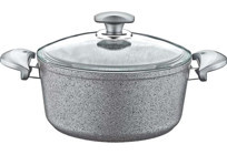 Oms Collection 3110 Cam Kapaklı Granit 28 cm Derin Tencere Gri