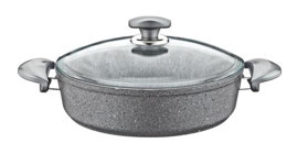 Oms Collection Gr201 Cam Kapaklı Granit 24 cm Basık Tencere