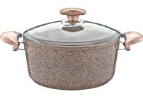 Oms Collection 3110 Cam Kapaklı Granit 20 cm Derin Tencere Kahverengi