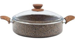 Nice Home Art Stonelife Cam Kapaklı Granit 26 cm Karnıyarık Tencere Kahverengi